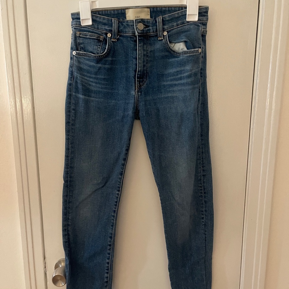 CQY - high rise ankle blue jeans